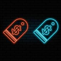 Glowing neon line Price tag with dollar icon isolated on red background. Badge for price. Sale with dollar symbol. Promo tag discount. vector