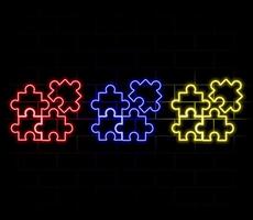 Hyperrealistic animated Neon Puzzle pieces in trendy stylish colours. Futuristic technology vector