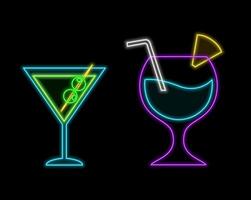 Cocktail Cosmopolitan Neon Design Element. Cocktail with lime, lemon. Party concept. Glowing illustration of Drinks promotion. vector