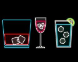Set of cocktail neon emblem. illustration. Neon sign for banner, billboard, promotion or advertisement. Elements on the theme of the restaurant business. vector