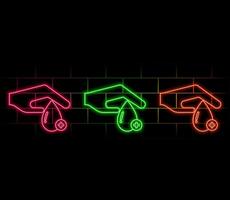Color neon line Washing hands with soap icon isolated on black background. Wash your hands with soap to prevent viruses and bacteria. Set icons on square buttons. illustration vector