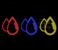 Neon water drop, blood drop. Water drops icon with glowing neon line and rain drops with neon symbol. yellow color. vector