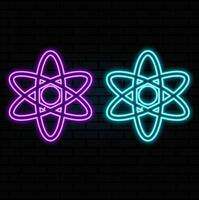 Atom with neon sign. Atom structure Light icon. illustration for design. Physics concept. vector