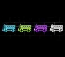 Neon light glow effect. Shuttle bus line icon. Airport transport sign. Transfer service symbol. 3d line neon glow icon. Brick wall banner. Shuttle bus outline. vector