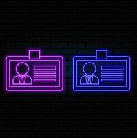 Glowing neon line Identification badge icon isolated on black background. It can be used for presentation, identity of the company, advertising. vector