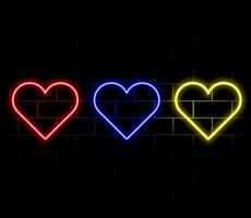 Neon light heart. Love sign with glow. Pink, red and purple leds. Laser frame for Valentine day. Electrical elements for design with text. vector