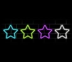 Neon double star frame with shining effects and sparkles on dark background. Empty glowing techno backdrop. illustration vector
