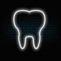 Glowing neon line Tooth treatment procedure icon isolated on black background. human neon tooth icon. Healthy shining tooth neon light icon. vector