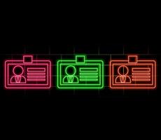Glowing neon line Identification badge icon isolated on black background. It can be used for presentation, identity of the company, advertising. vector