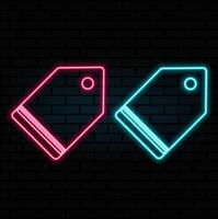 Set of neon price tags with different colors and forms. Set of glowing realistic neon price tags of different colors isolated. vector