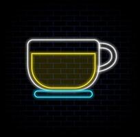 Cup of tea simple icon. Project plan. Blue neon style on button. With shade. vector