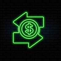 Futuristic money exchange concept with glowing low polygonal dollar sign and circle arrowws on dark blue background. Modern wireframe mesh design illustration. vector