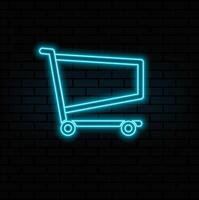 Hyperrealistic Neon Shopping Cart in trendy stylish colours. Futuristic technology vector