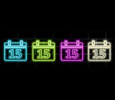 luminous neon 15 data calendar. brick background. purple color. vector