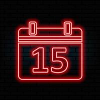 luminous neon 15 data calendar. brick background. red. vector