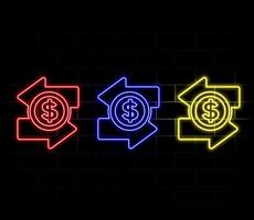 Neon light speech bubble. Bitcoin exchange line icon. Cryptocurrency coin sign. Dollar money symbol. Neon light background. Bitcoin exchange glow line. Brick wall banner. vector