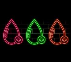 neon water drop. The glow-in-the-dark liquid sign is a neon outline of blue on a dark background. isolated cleanliness symbol. Nature freshness concept vector