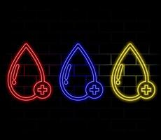 Blue and pink color glowing neon line Oil drop and water drop icon isolated on black background. illustration background. vector