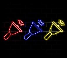 Abstract glowing neon line Notification bell icon isolated on black background. vector