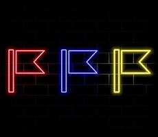Glowing neon line Flag icon isolated on black background. Location marker symbol. vector