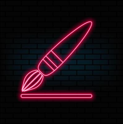 Neon light glow effect. Paint brush line icon. Wall paintbrush sign. Creative drawing art symbol. 3d line neon glow icon. Brick wall banner. Brush outline. .pink color.