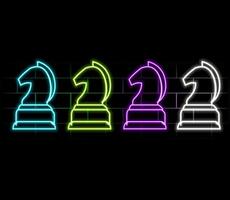 Glowing neon chess icon isolated on brick wall background. Business strategy. Game, management, finances. vector