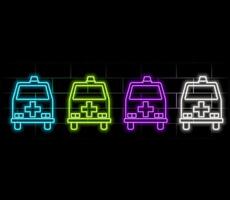 Ambulance car simple icon . Project plan. Blue neon style on button. With shade. vector