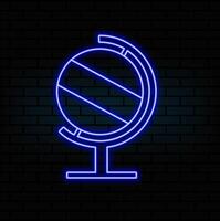 Globe neon sign. Blue globe on stand. Night bright advertisement. illustration in neon style for geography and knowledge. blue color. vector