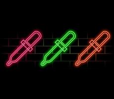Dropper simple icon . Project plan. Orange neon on black background vector