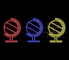 Globe neon sign. Blue globe on stand. Night bright advertisement. illustration in neon style for geography and knowledge vector