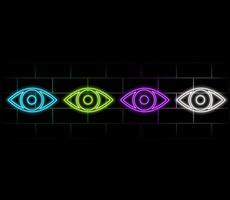 Neon light speech bubble. Farsightedness line icon. Eye diopter sign. Optometry vision symbol. Neon light background. Farsightedness glow line. Brick wall banner. vector