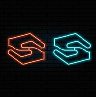 Hands shaking neon icon in line style. Business handshake symbol, greeting vibration. illustration.blue color. vector