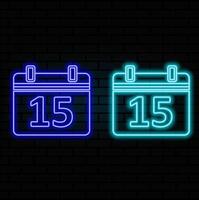 luminous neon 15 data calendar. brick background. blue color. vector