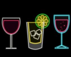 Neon Sign cold drinks with brick wall background vector