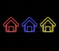 Abstract purple neon home icon seamless loop black background illustration. vector