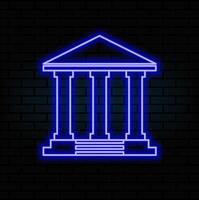Bank icon in neon line style. Classical building in greek temple style symbol. vector