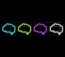 Collection of colorful neon speech bubbles with space for text. Set of transparent electric light frames isolated on dark background. Circle, clouds, rectangle and square shape banner. vector
