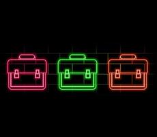 Color neon line Briefcase icon isolated on white background. Business case sign. Business portfolio. Set icons in colorful square buttons. Illustration vector