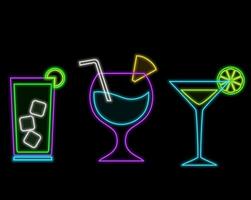 Neon food symbols isolated on black vector