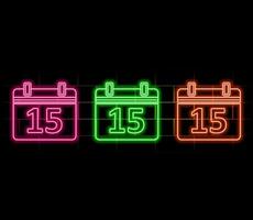 luminous neon 15 data calendar. brick background. vector