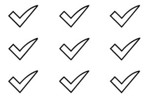 Checkmark line art illustration with minimalist geometric shapes and patterns vector