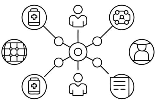Data exchange line art visualizing complex digital networking and systems vector