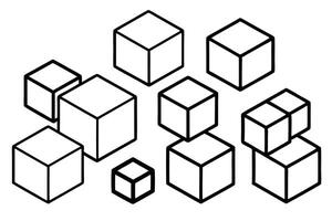 Cube Line Art Illustration Geometric Design Abstract Pattern Line Art vector