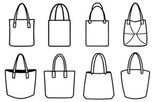 Floral line art tote bag illustrations featuring detailed design patterns vector