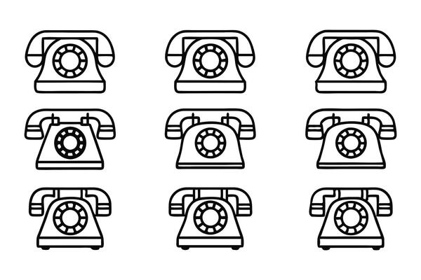 Old telephone line art illustration of historical phone designs