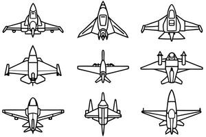 Fighter jet line art featuring modern fighter aircraft models vector
