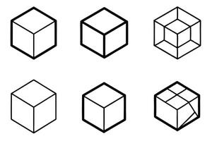 Cube Line Art Illustration Minimalistic Geometric Abstract Design Modern Pattern Art vector