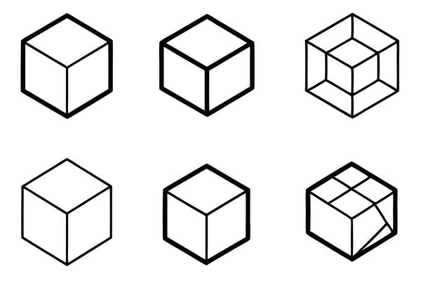 Cube Line Art Illustration Minimalistic Geometric Abstract Design Modern Pattern Art