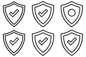 Shield check mark line art timeless illustration with classic style vector