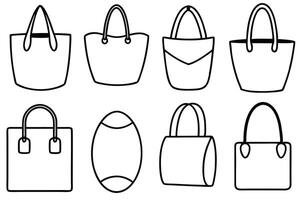 Floral line art tote bag illustrations with intricate design details vector